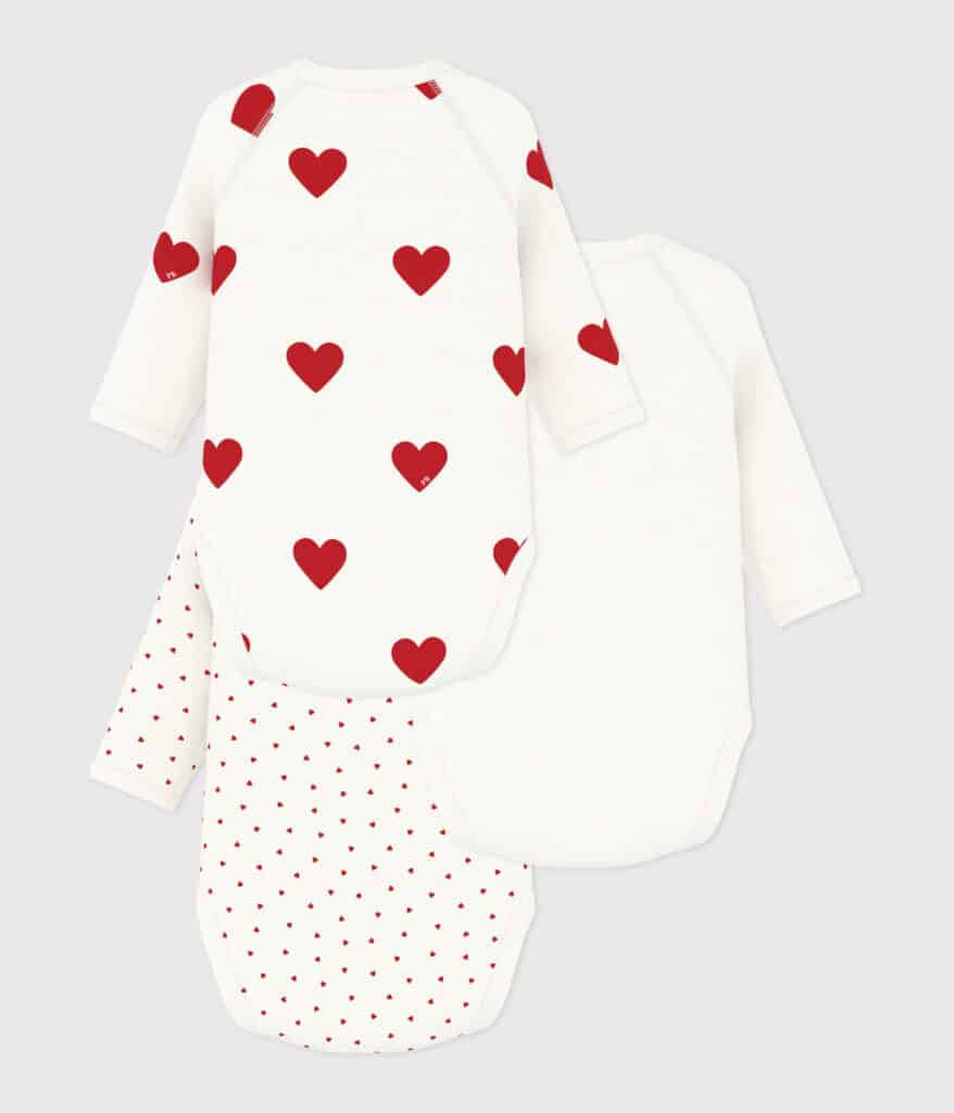 3 bodies manches longues mixtes blanc et rouge petit bateau