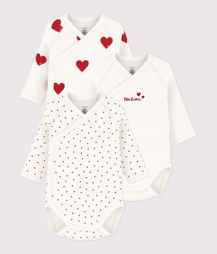 3 bodies manches longues mixtes blanc et rouge petit bateau