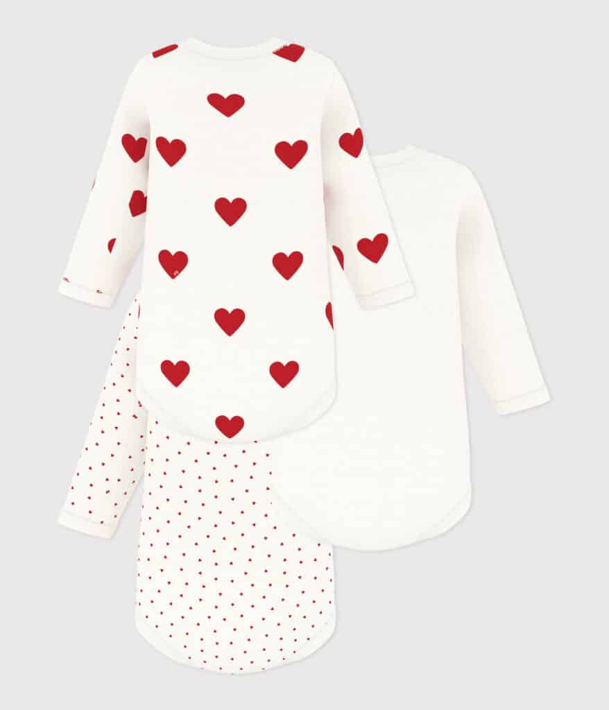 3 bodies manches longues mixtes blanc et rouge petit bateau