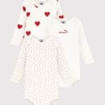 3 bodies manches longues mixtes blanc et rouge petit bateau