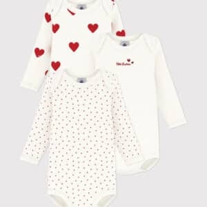 3 bodies manches longues mixtes blanc et rouge petit bateau