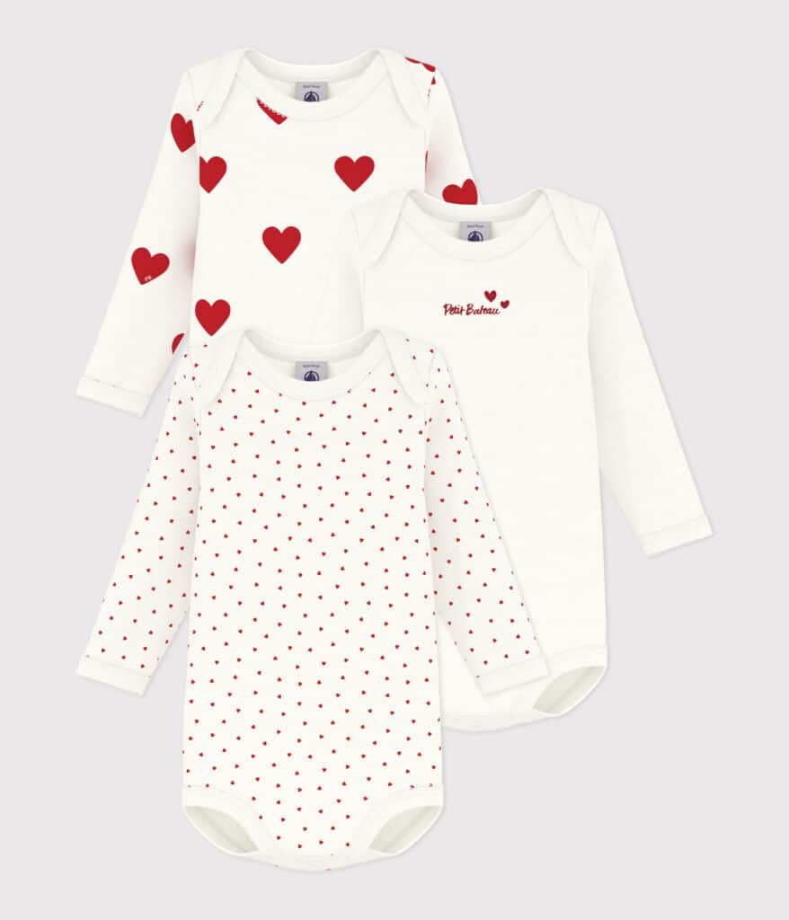 3 bodies manches longues mixtes blanc et rouge petit bateau