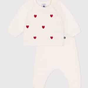ensemble 2 pièces cardigan et pantalon unisexe beige et rouge petit bateau