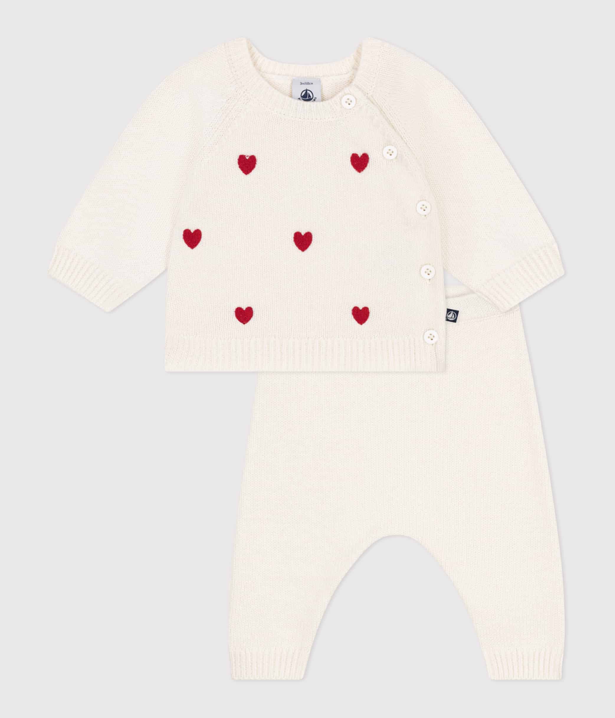 ensemble 2 pièces cardigan et pantalon unisexe beige et rouge petit bateau
