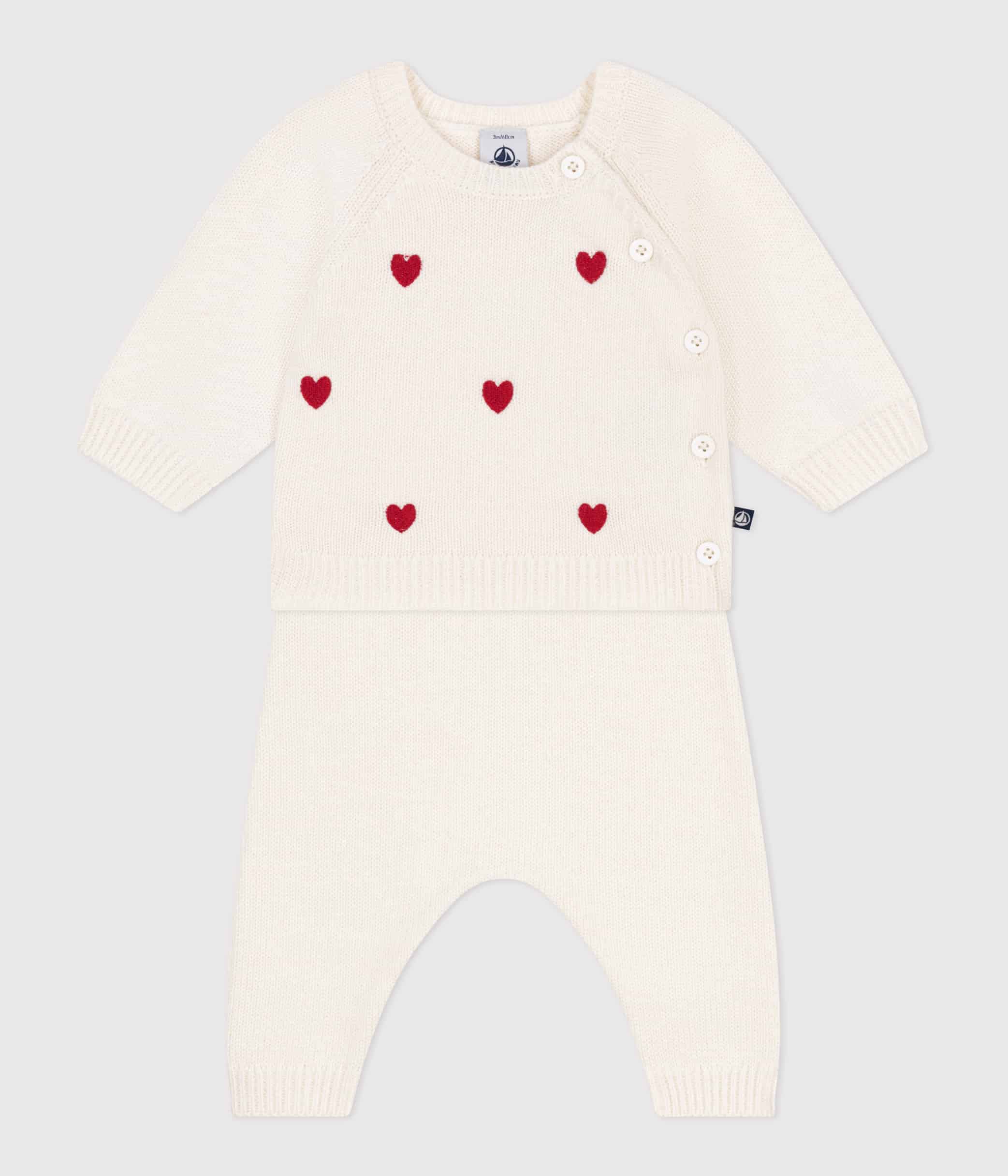 ensemble 2 pièces cardigan et pantalon unisexe beige et rouge petit bateau
