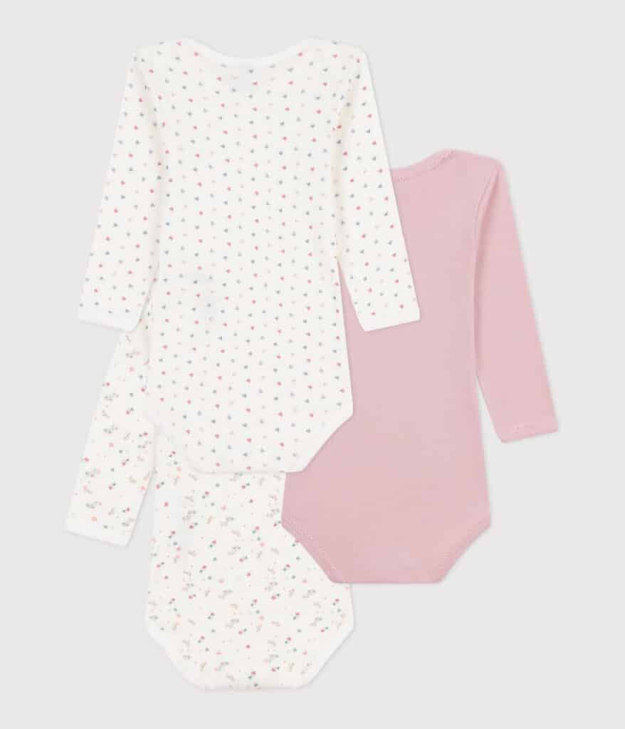 3 bodies manches longues fille blanc et rose petit bateau