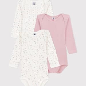 3 bodies manches longues fille blanc et rose petit bateau