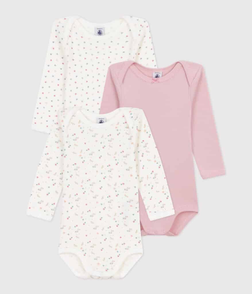 3 bodies manches longues fille blanc et rose petit bateau