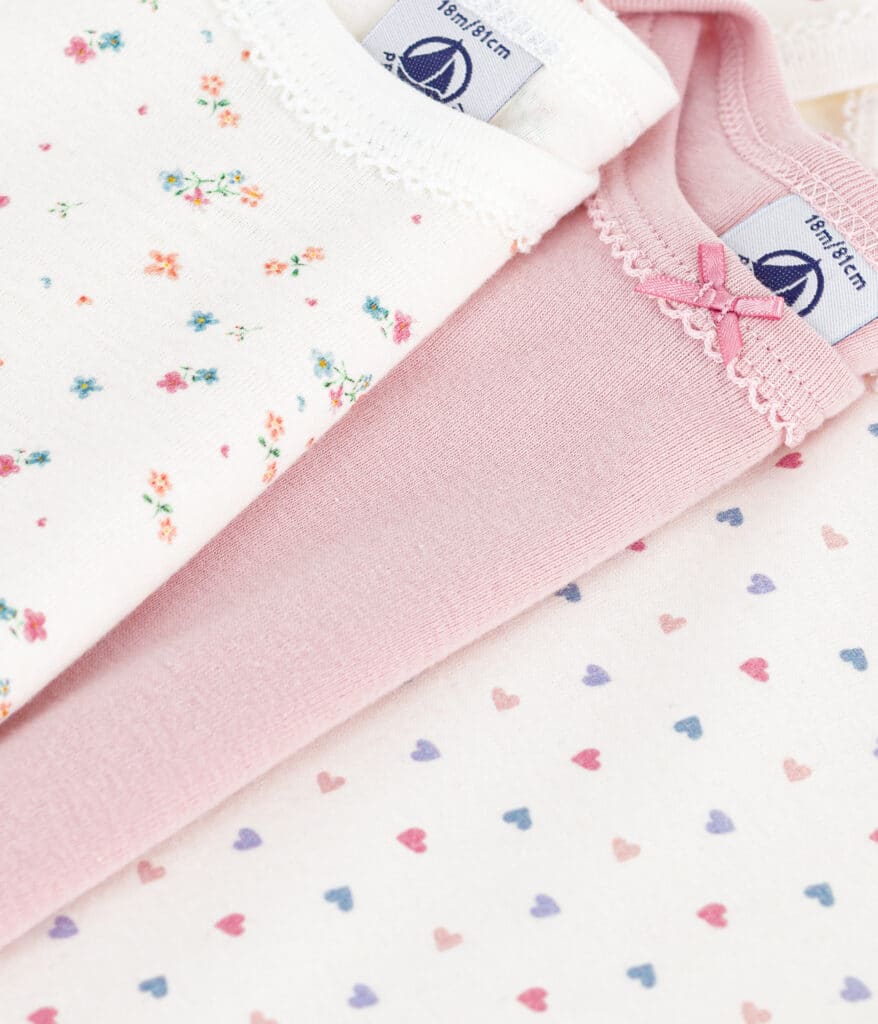 3 bodies manches longues fille blanc et rose petit bateau