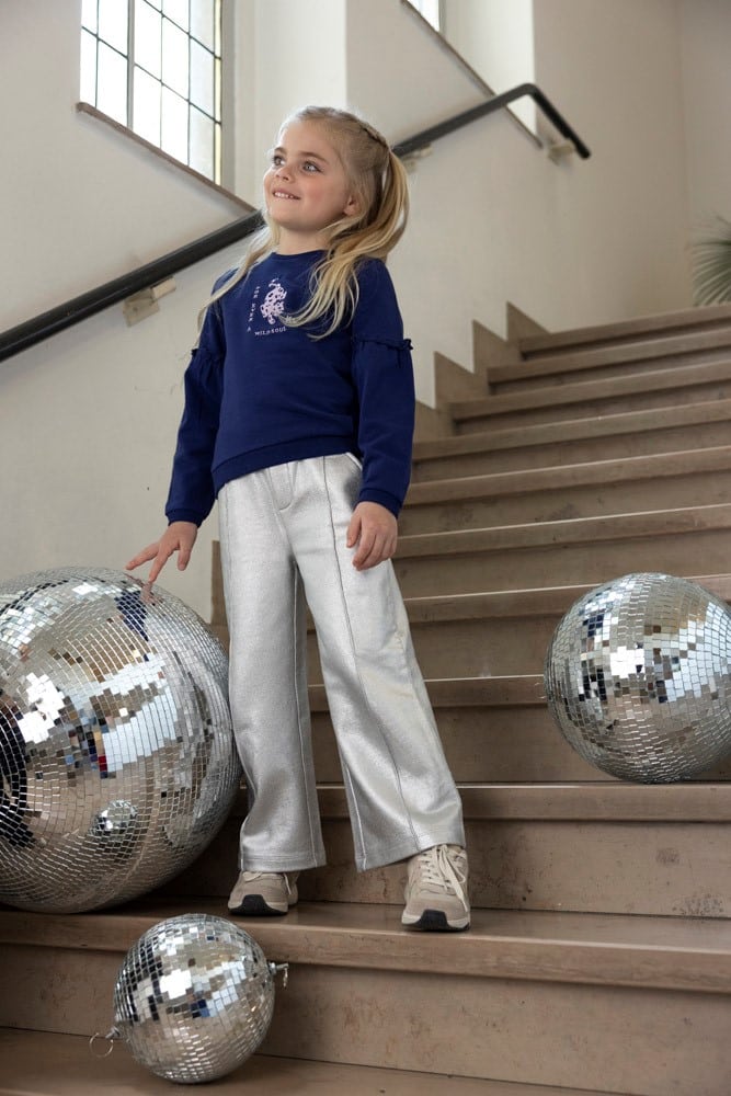 pantalon large droit argenté