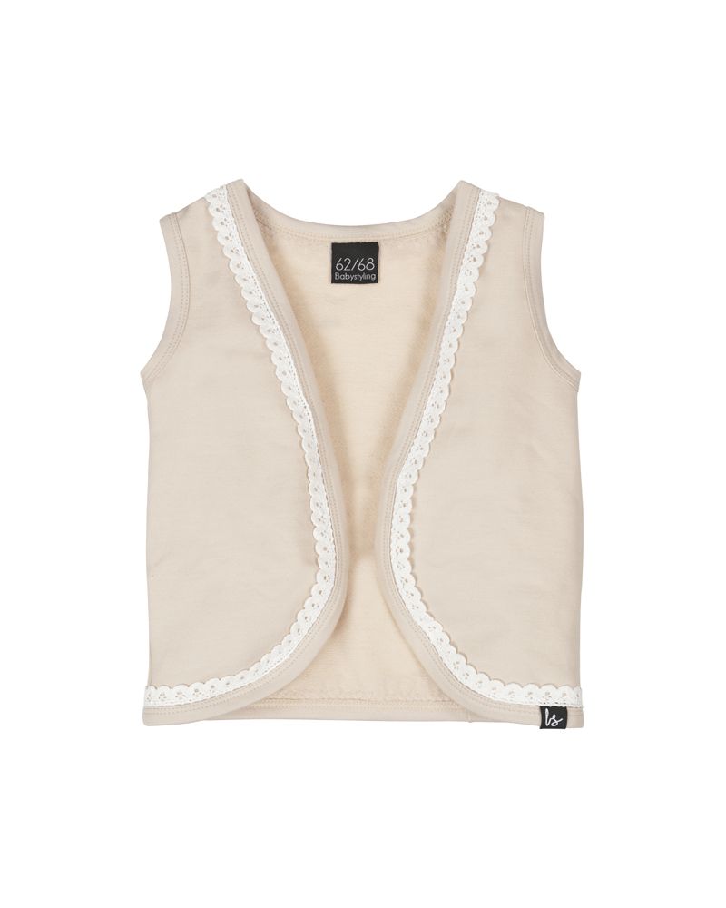 gilet sans manches beige dentelle blanc