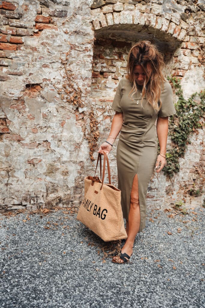 robe longue à manches courtes kaki