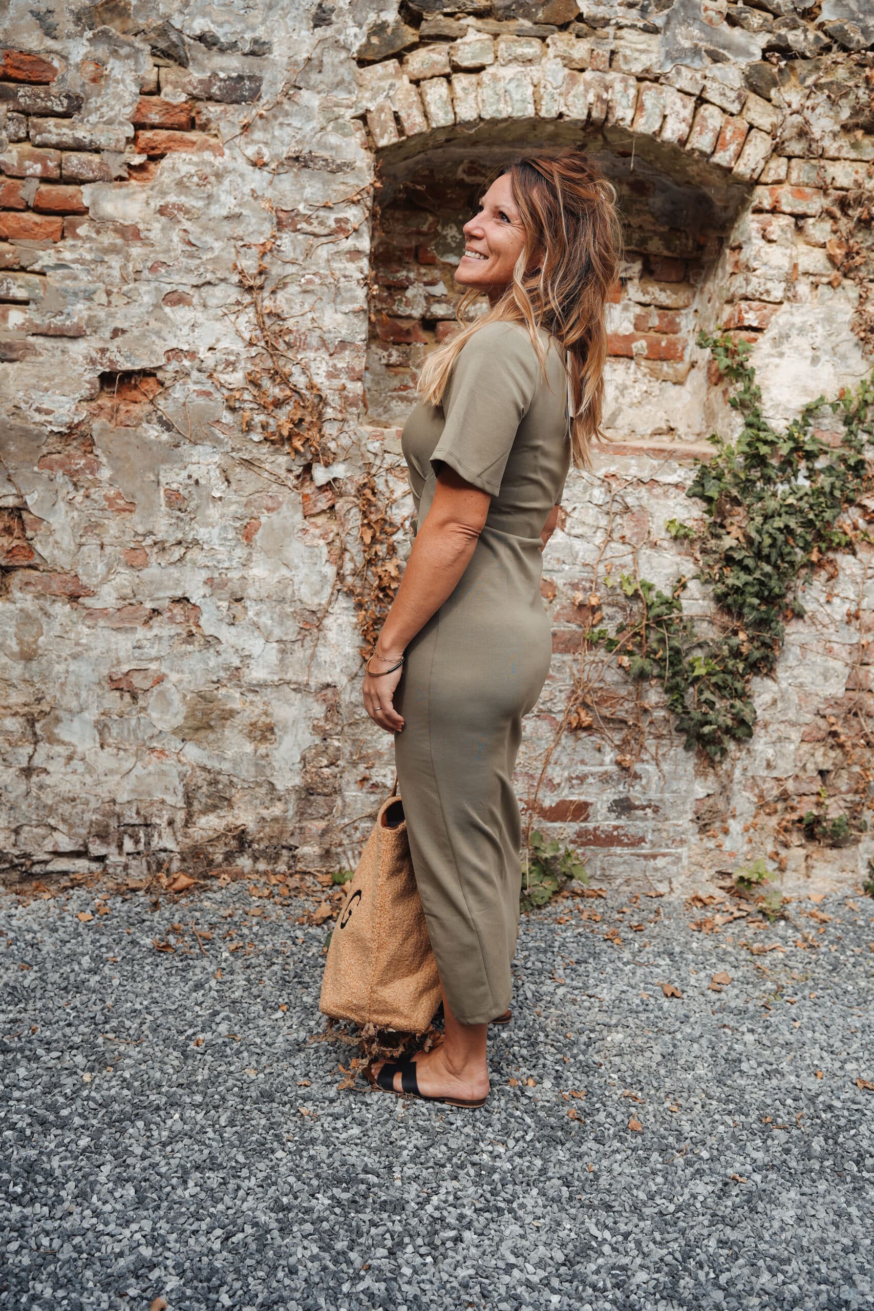 robe longue à manches courtes kaki