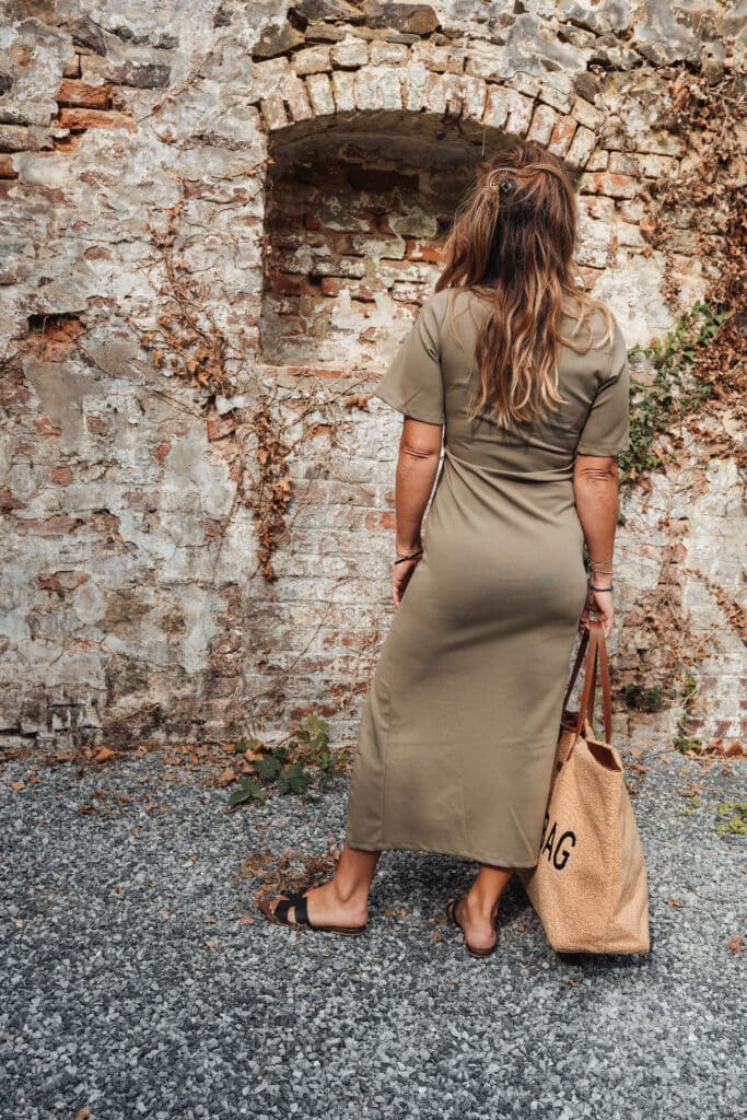 robe longue à manches courtes kaki