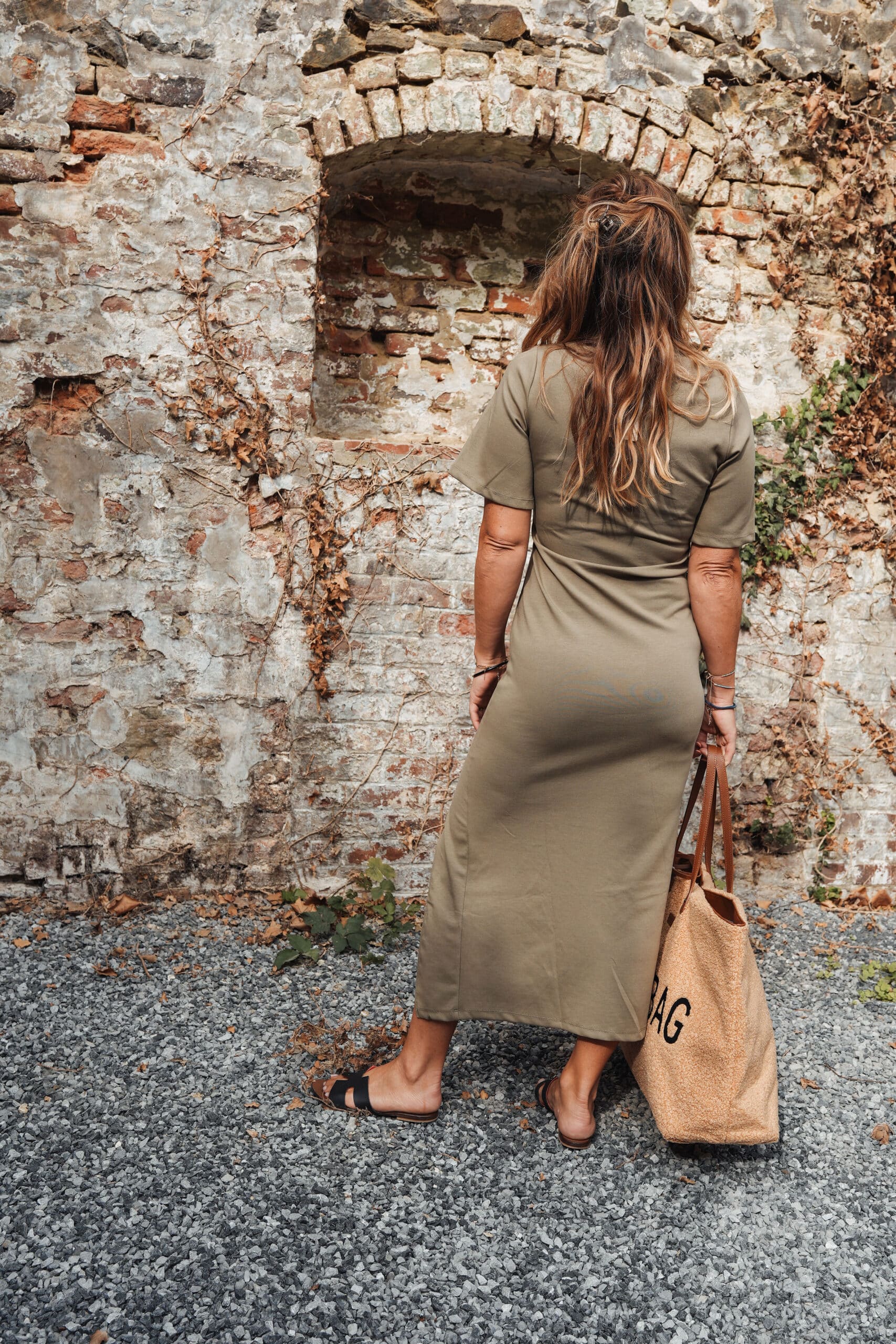 robe longue à manches courtes kaki