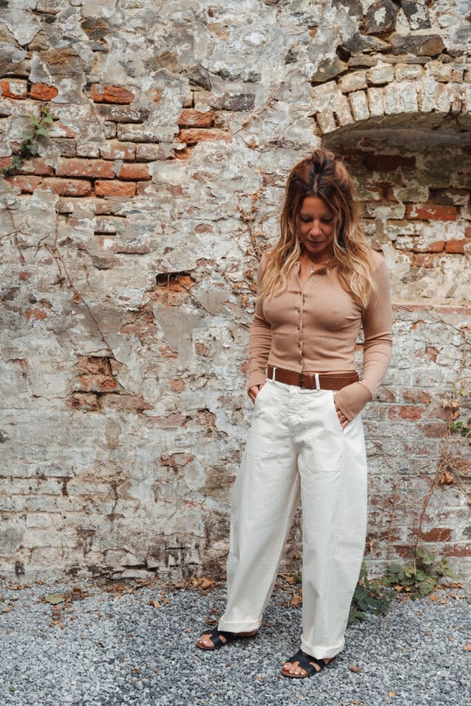 top manches longues boutonné brun