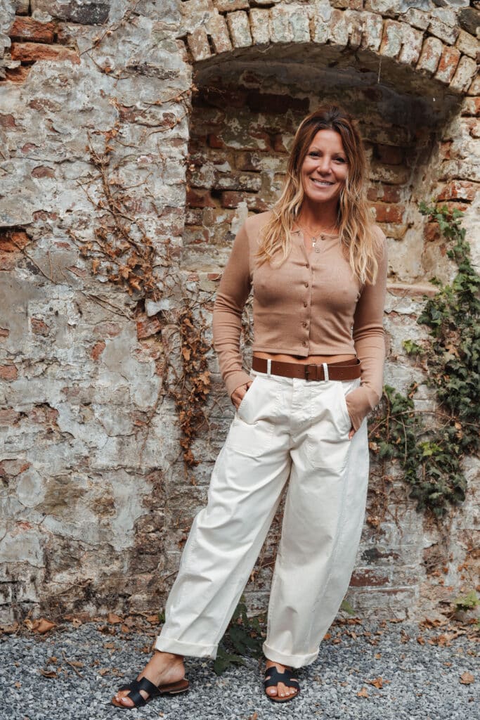 top manches longues boutonné brun