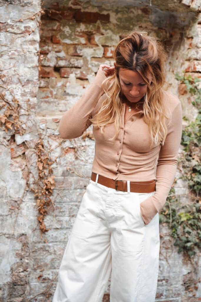 top manches longues boutonné brun