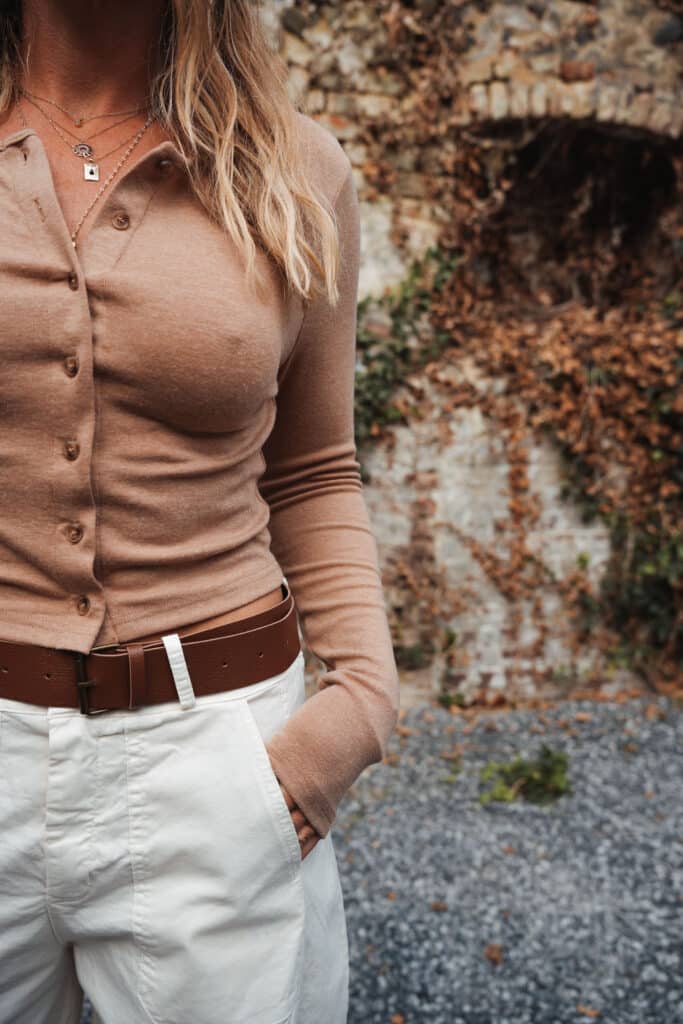 top manches longues boutonné brun