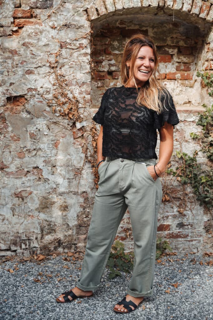 jeans ample taille haute kaki