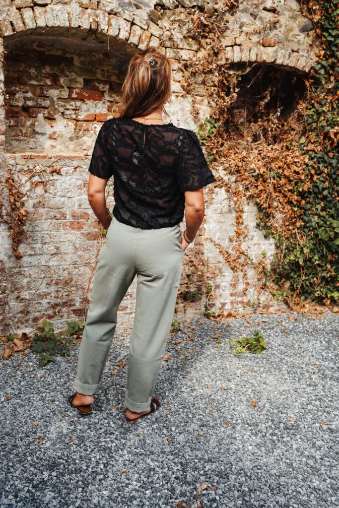 jeans ample taille haute kaki