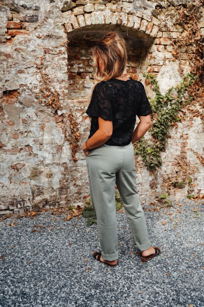 jeans ample taille haute kaki