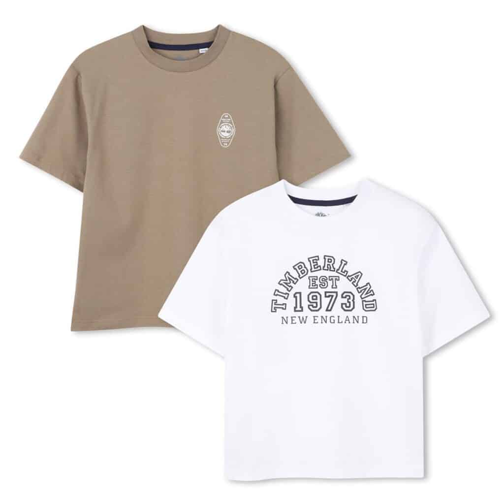 lot de 2 t shirts manches courtes blanc/brun beige