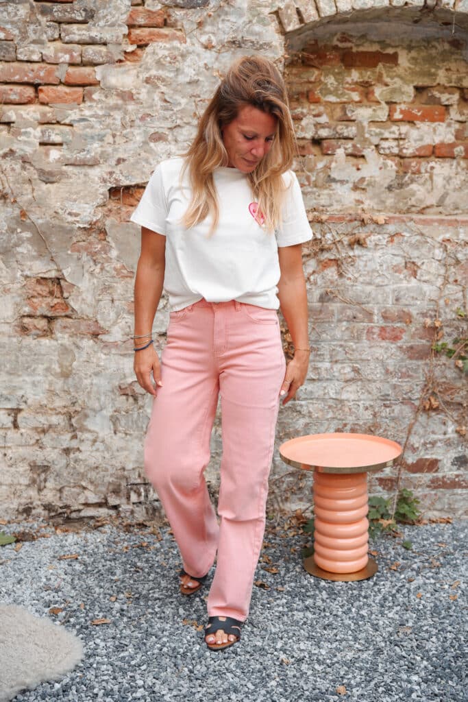 jeans droit rose