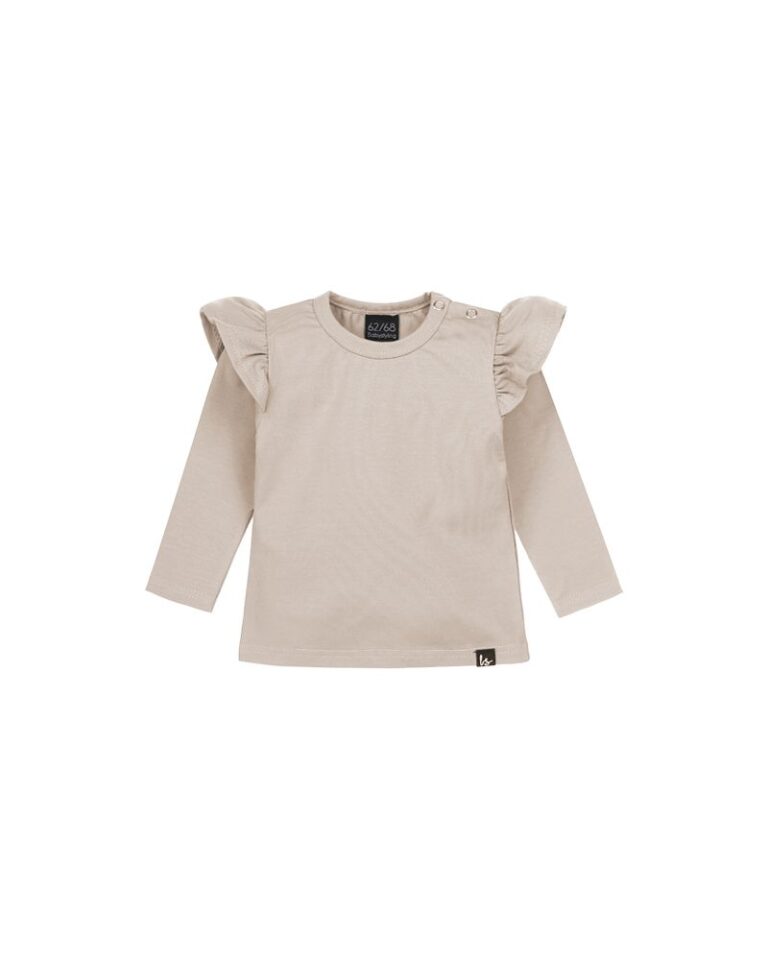 t shirt bébé – taupe à manches longues & volants