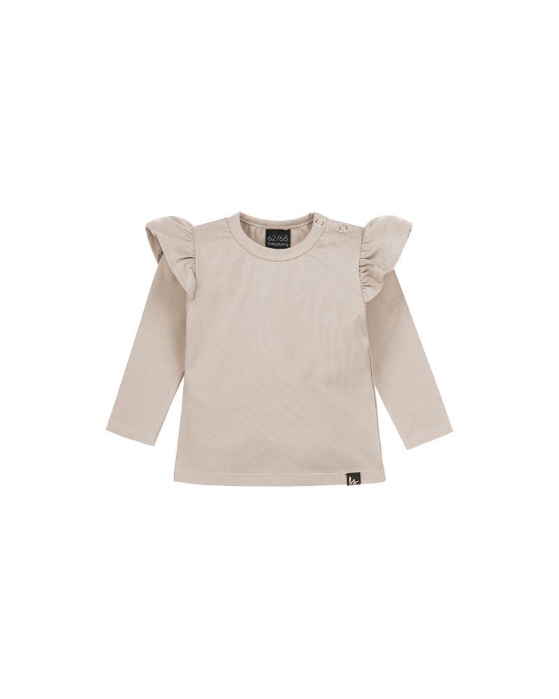t shirt bébé – taupe à manches longues & volants