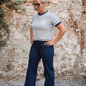 jeans droit bouton taille haute