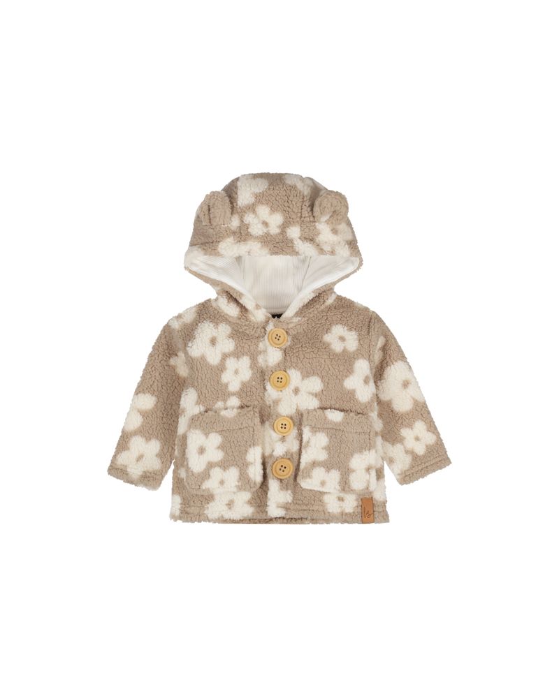 veste teddy bébé – taupe & motif fleurs