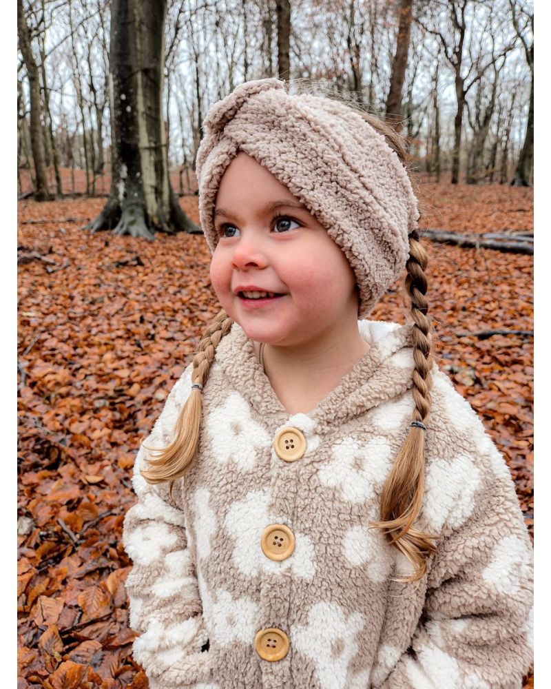 veste teddy bébé – taupe & motif fleurs