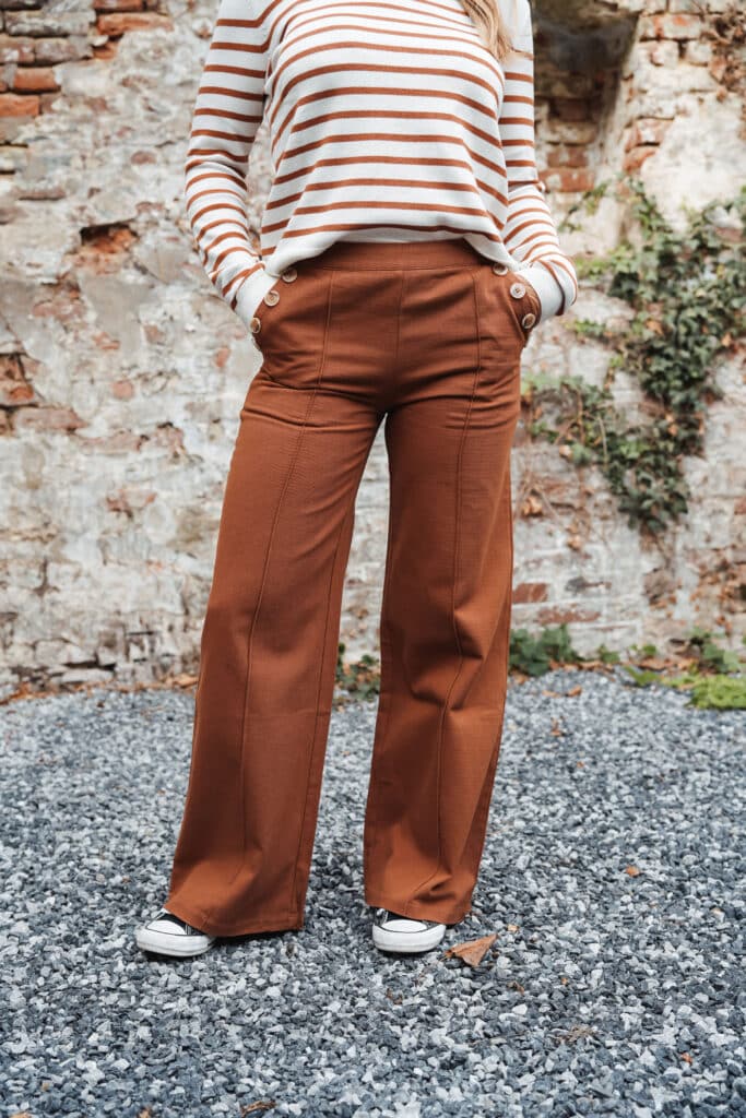 pantalon large – camel, fermeture côté