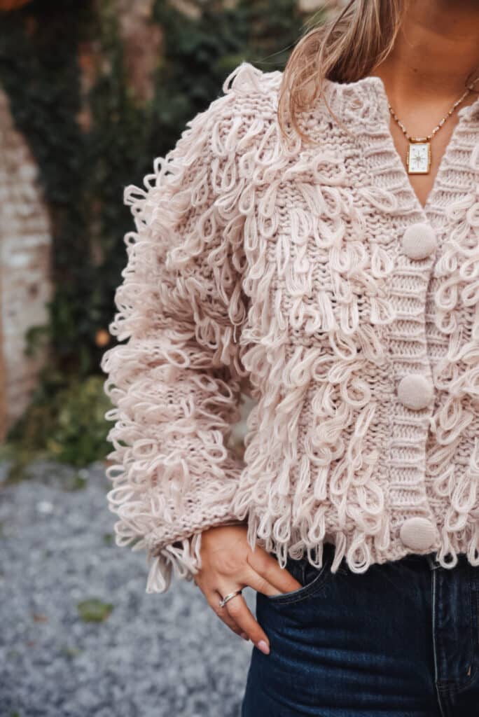 gilet gros crochet beige