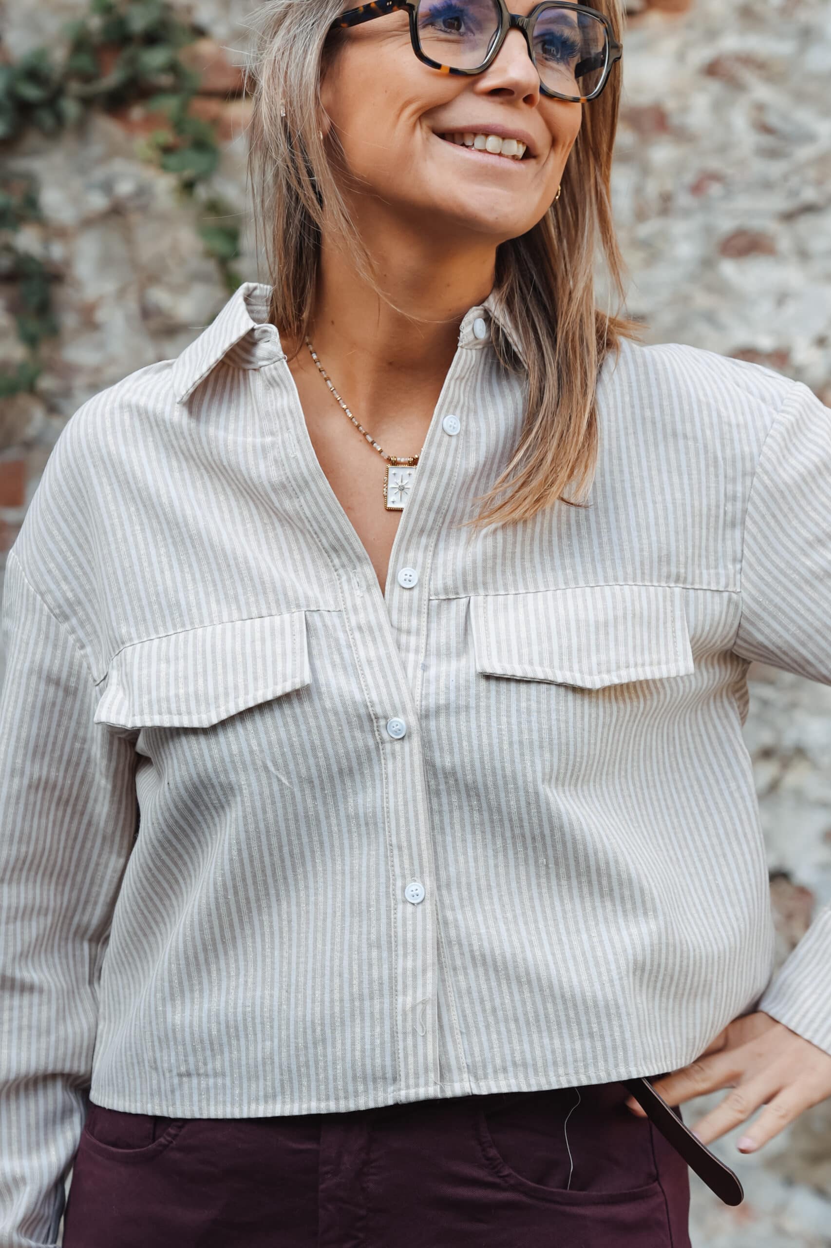 chemise lignée brun/beige
