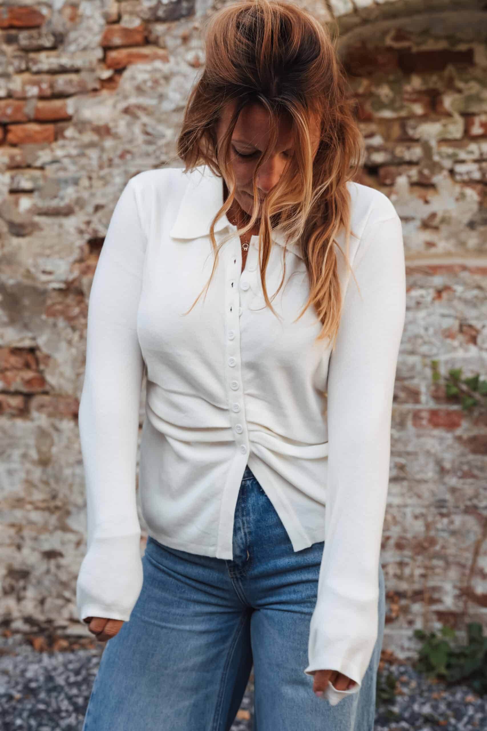 pull col chemise blanc
