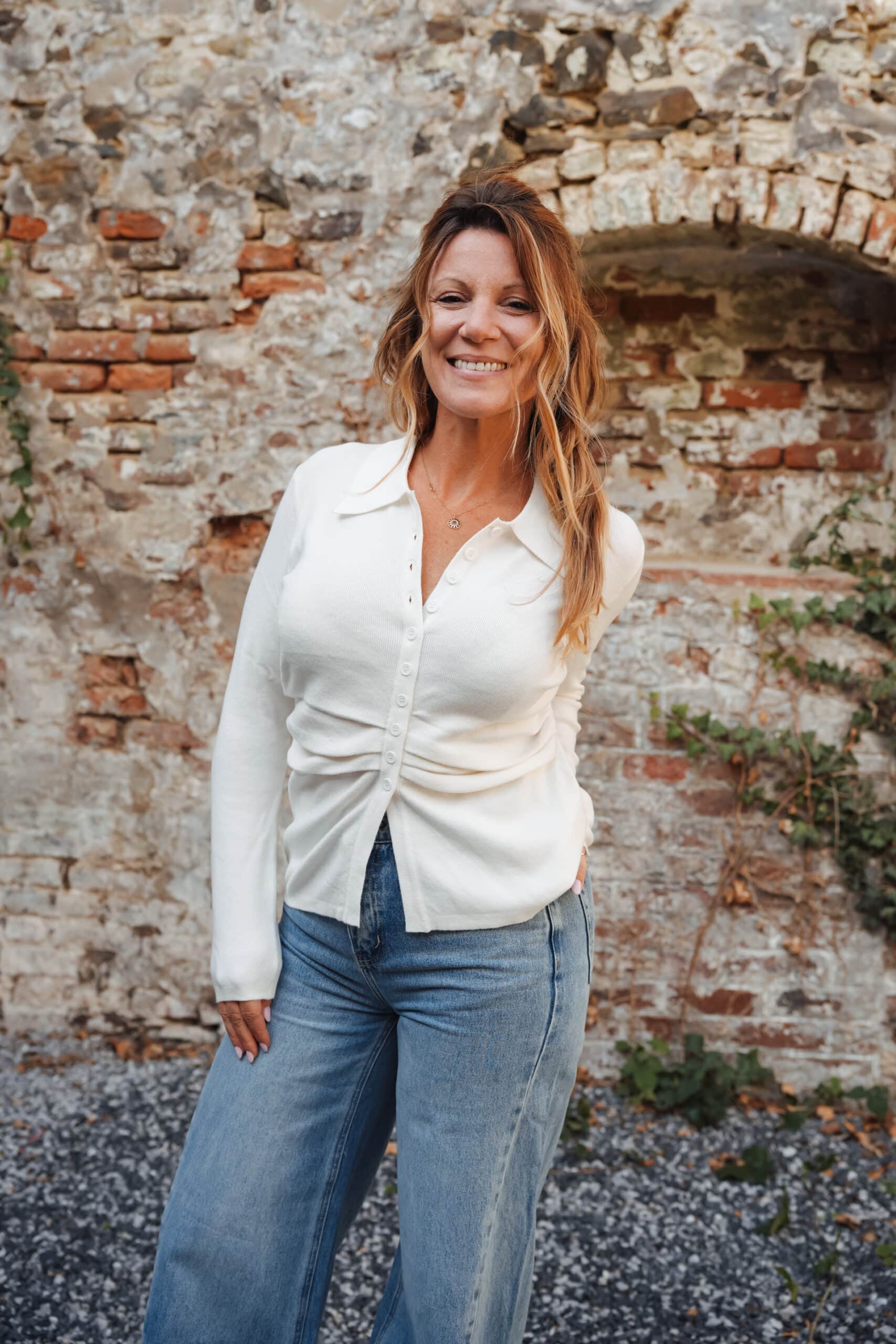 pull col chemise blanc