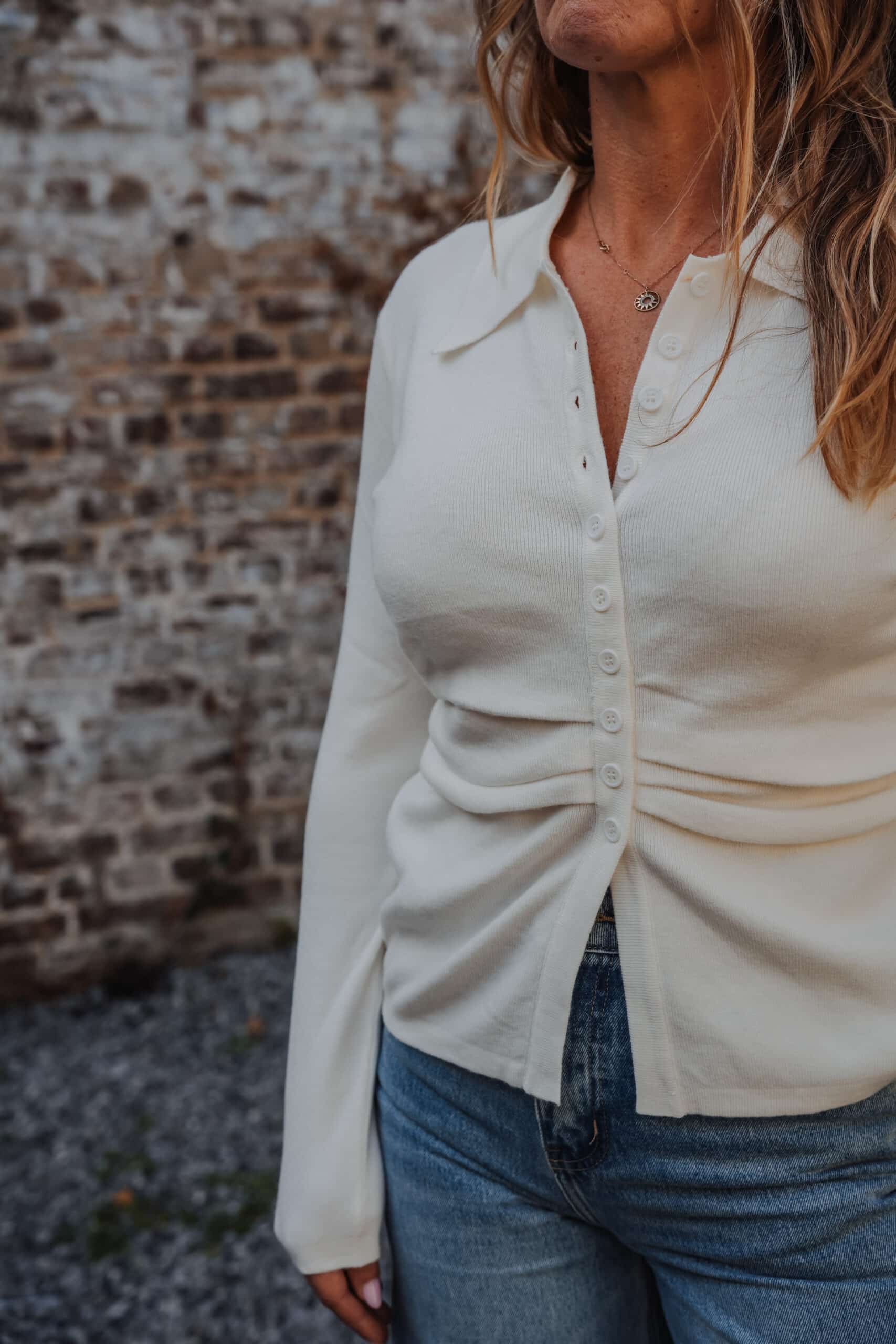 pull col chemise blanc