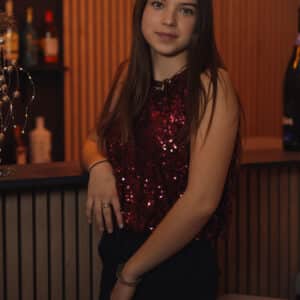 top à paillettes bordeaux