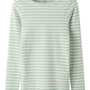 t shirt ligné vert et blanc manche longue