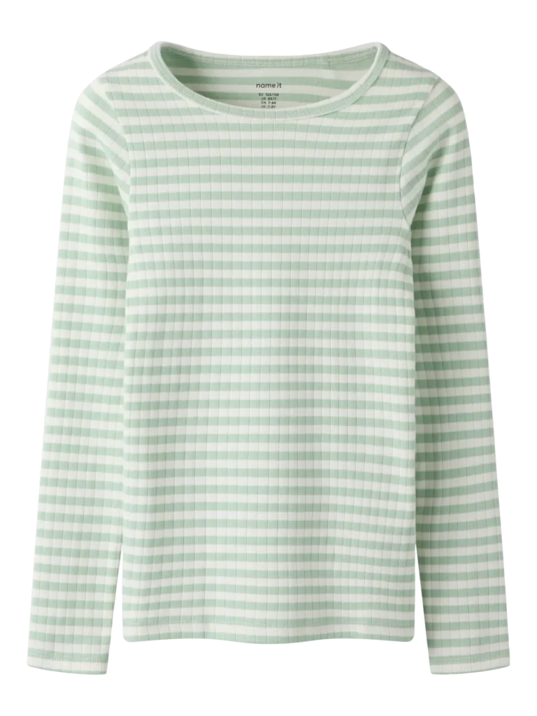 t shirt ligné vert et blanc manche longue