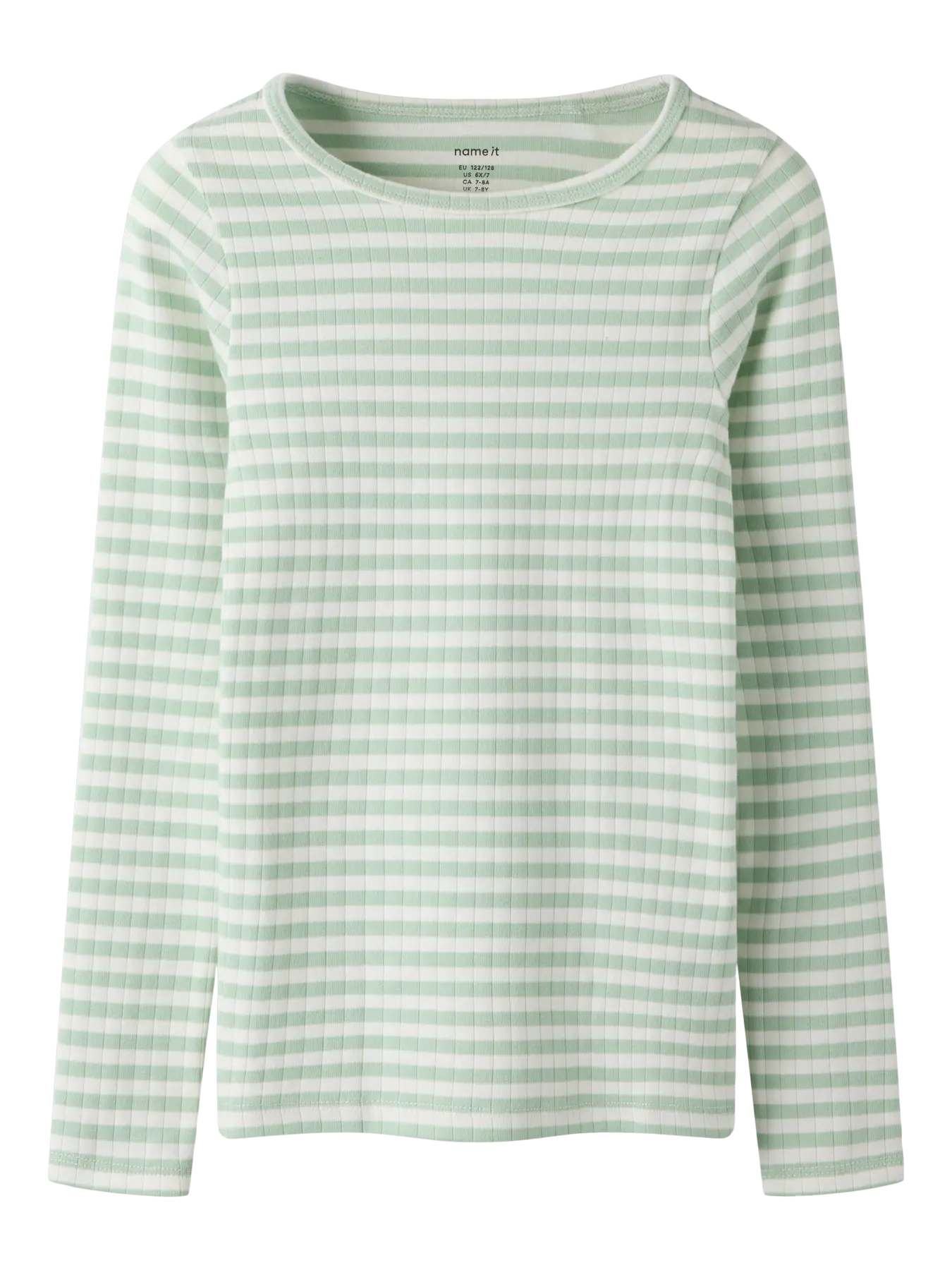 t shirt ligné vert et blanc manche longue