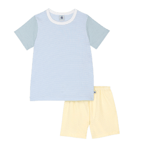 pyjama short à ligne bleu et jaune