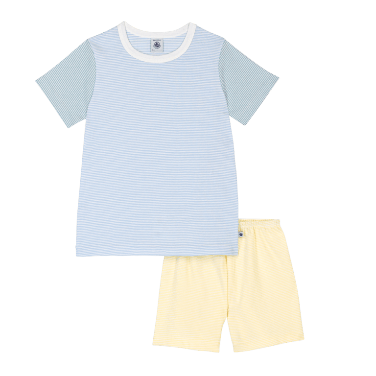 pyjama short à ligne bleu et jaune