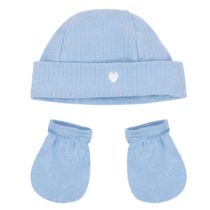 bonnet + mouffles bleu
