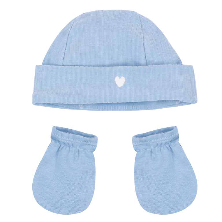 bonnet + mouffles bleu
