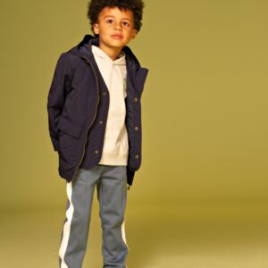 veste bleue à capuche + gilet