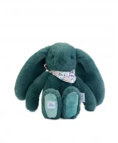doudou lapin 25cm corail bleu vert
