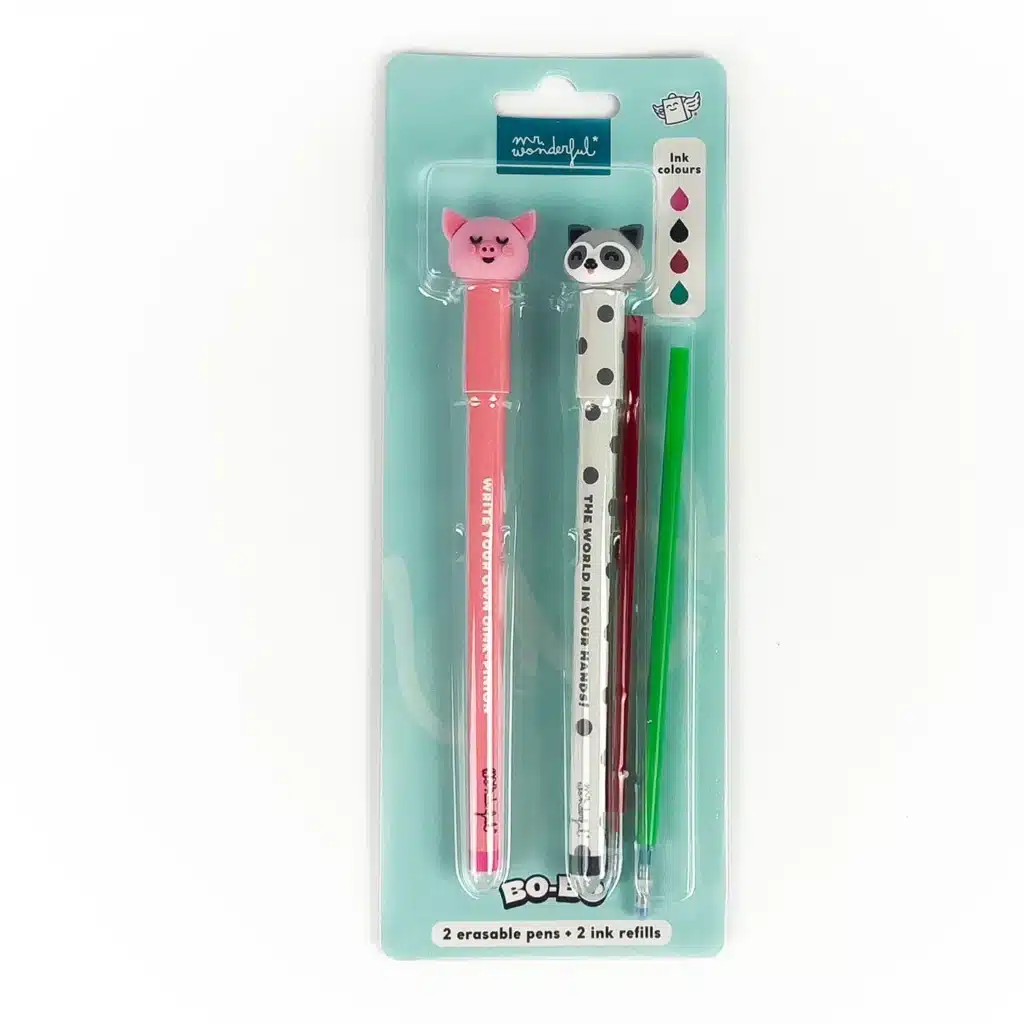 set 2 bics effaçables piglet and racoon